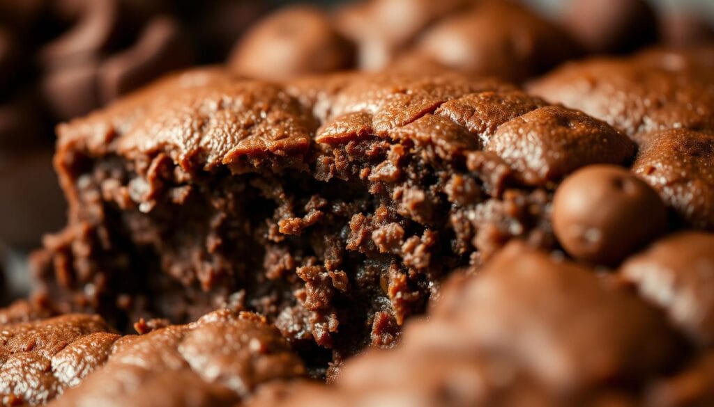 Detailed close-up of a rich, decadent chocolate cobbler texture, showcasing the intricate layers and patterns. A soft, moist interior with a delicate crumb structure, contrasted by a slightly crisp, caramelized surface. Warm lighting from above casts gentle shadows, accentuating the depth and dimensional quality of the cobbler's topography. The image should be captured with a macro lens at a shallow depth of field, drawing the viewer's attention to the nuanced, artisanal details of this indulgent dessert. Detailed close-up of a rich, decadent chocolate cobbler texture, showcasing the intricate layers and patterns. A soft, moist interior with a delicate crumb structure, contrasted by a slightly crisp, caramelized surface. Warm lighting from above casts gentle shadows, accentuating the depth and dimensional quality of the cobbler's topography. The image should be captured with a macro lens at a shallow depth of field, drawing the viewer's attention to the nuanced, artisanal details of this indulgent dessert.